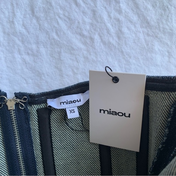 NWT Miaou Libra Stud Denim Jean Cotton Strapless Corset Bustier Top Duran Silver - Picture 6 of 10